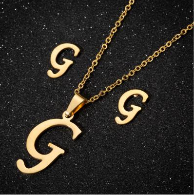 China CLASSIC hot sale cheap hot sale gold initial 26 alphabets name pendant stainless steel necklace earring stud jewelry set for sale