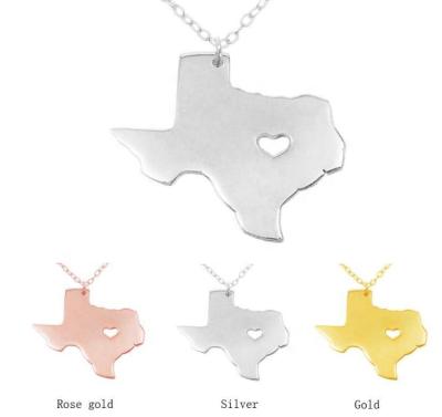 China Wholesale TRENDY Customize USA Texas State Map Pendant Engraved Stainless Steel Jewelry Necklace for sale