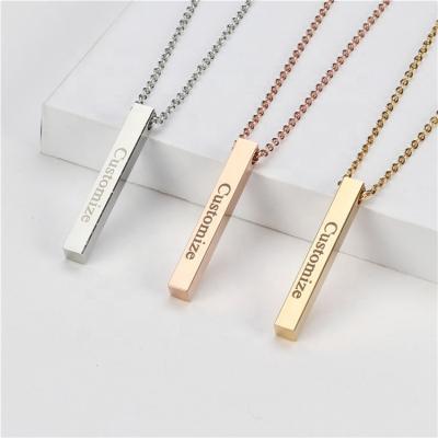 China Custom Personalized Stainless Steel Square Bar Name Stainless Steel Engraving Pendant Necklace for sale