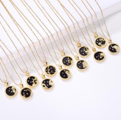 China Women Zodiac Jewelry 925 Sterling Silver Gold Plated Unique Fine Polished Horoscope Coin Necklace CLASSIC for sale