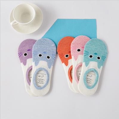 China Aliexpress Best Serller Antibacterial Cat Printed Ankle Sock Female Invisible Sock Bamboo Fiber Cotton Girl Warm Comfortable Women's Low Socks for sale