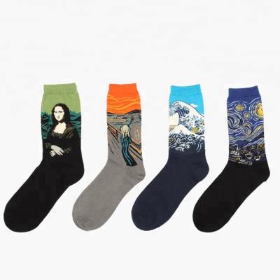 China Anti-Fault Winter Autumn Warm Winter Retro New Van Gogh Mural Art Oil Painting Series Men Socks Funny Socks for sale