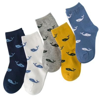 China Scuff/Heat Resistance 5 Pairs Autumn Winter Soft Cotton Whale foortball printed sock for kids, breathable cartoon socks for sale