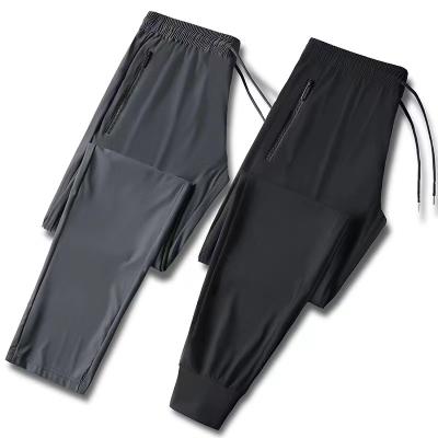 China Solid Color Loose Slim Straight Casual Fitness Anti-Wrinkle Plus Size Ice Silk Men's Pants Leg Sports Pants for sale