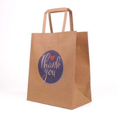 China Custom Logo Printed Grocery Packaging Craft Brown Takeout Shopping Bag Recyclable Paper Wholesale Food Packaging With Handle for sale