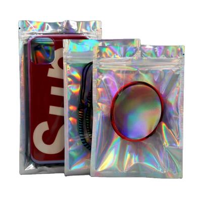 China 2021 Wholesale Best Selling Recyclable Zipper Holographic Makeup Bags Resealable Plastic Bag For Lip Gloss Packaging for sale