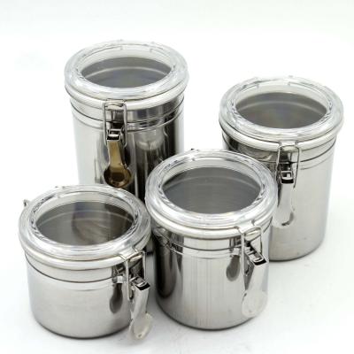 China 4pcs Sustainable Stainless Steel Coffee Airtight Canisters Set With Lid Locking Clamp for sale