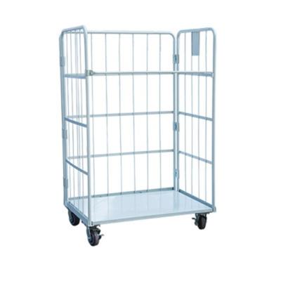 China Industrial Warehouse Storage Racking Wholesale Warehouse Wire Mesh Rolling Trolley Cage Roll Container With Door for sale