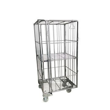 China High Quality Zinc 3 Folding Stackable Metal Collapsible Steel Roll Container Side Logistic Cage With 2 Doors for sale