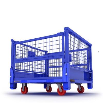 China Factories Customized Galvanized Folded Rolling Steel Wire Mesh Cage Pallet Cage High Capacity Pallet Box Cage for sale