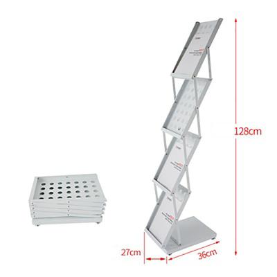 China Double Side Black 4 Layer Fold Brochure Stand Iron Magazine Rack Durable Aluminum Literature Holder Shelf Magazine Leaflet Holder for sale