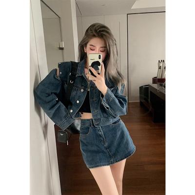 China Streetwear QUICK DRY Denim 2 Pieces Set Women Denim Jacket Coat + Bodycon Mini Skirt Suits Outfits Stylish Jeans 2pcs for sale