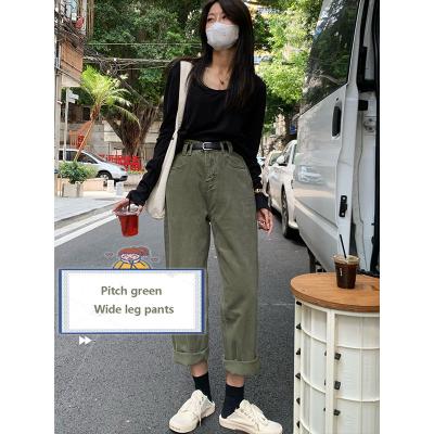 China Green QUICK DRY Women's Army Jeans Fashion Pants Streetwear High Waist Wide Leg Casual Straight Denim Harem Pants for sale