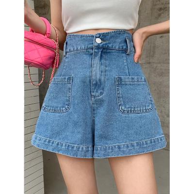 China Women's High Quality Wholesale Price Blue Denim Shorts Classic High Waisted QUICK DRY Wide Leg V-waist High Street Shorts for sale