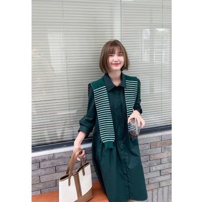 China Wholesale Anti-Static Chic Female Top Blouse Women Casual Medium Shirt Dress Long With Striped Shawl for sale