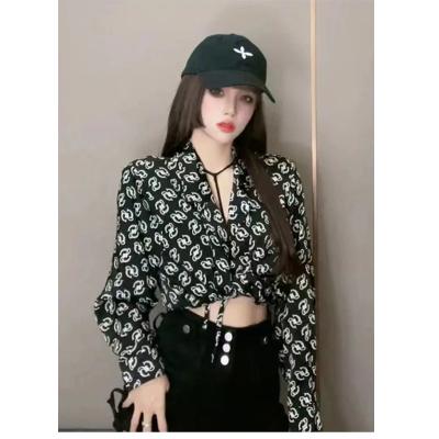 China Anti-pilling Casual Oversized Printed Loose Casual Shirts Blusas Mujer Drawstring Women Chiffon Blouse Long Sleeve Tops for sale