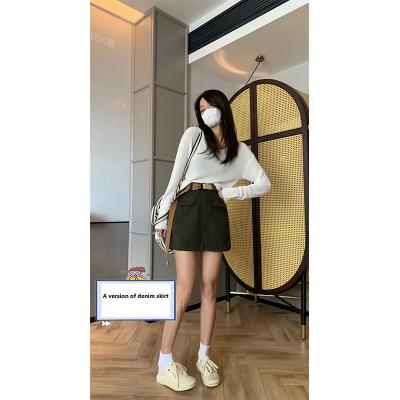 China A wholesale high street denim short skirt anti-static classic high waist denim mini skirts women All-match line for sale