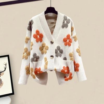 China Wholesale Women Anti-wrinkle Warm Knitted Cardigan Sweater FlowerJacket Pocket Knit Cardigans Coat Lady Loose Sweaters for sale