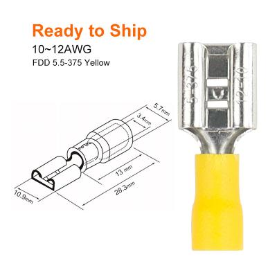 China Yellow Brass Insulated Wire FDD5.5-375 10~12AWG Female Spade Terminals Disconnects With Yellow PVC Insulation FDD 5.5-375 FDD5.5-375 for sale