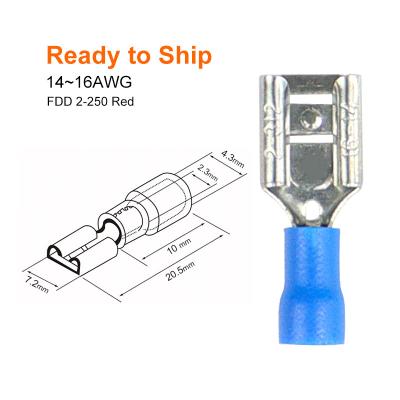 China Blue FDD2-250 14AWG~16AWG Insulated Spade Disconnect Tin Plating Insulated Wire Crimp Terminal FDD 2-250 Female Blue FDD2-250 for sale