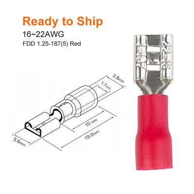 China FDD1.25- 187(5) 16~22AWG Red Coated Tin Plate Insulated Spade Disconnect Female Wire Connecting Terminals FDD 1.25- 187(5) Red FDD1.25- 187(5) for sale