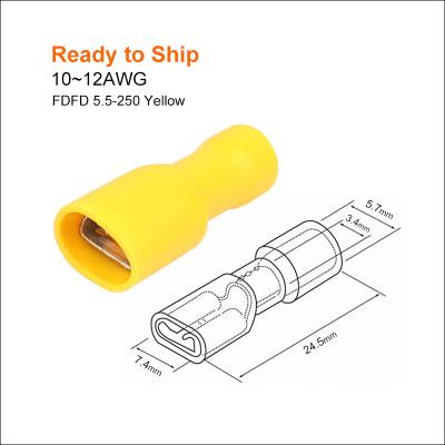 China FDFD5.5-250 Yellow 10~12 A.W.G. fully insulated crimp female disconnect quick crimp electrical terminal connectors FDFD 5.5-250 FDFD5.5-250 for sale