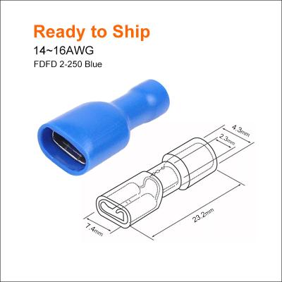 China FDFD2-250 Factory Supply Female A.W.G. 14~16 Blue China Insulated Crimp Electrical Terminal Vinyl-Insulated FDFD 2-250 Blue FDFD2-250 for sale