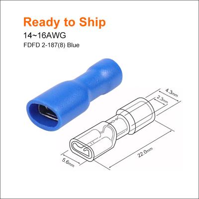 China FDFD2- 187(8) Blue 14~16 Gauge Fully Insulated Female End Lugs With PVC Insulation Material FDFD 2 Brass Blue 187(8) FDFD2- 187(8) for sale