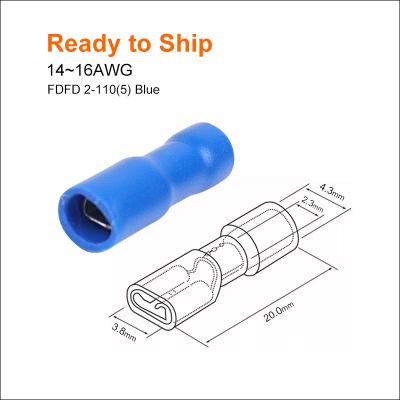 China FDFD2- 110(5) Blue PVC 14~16AWG Fully Insulated Double Crimp 110(5) Female Disconnectors FDFD 2 110(5) FDFD2- for sale