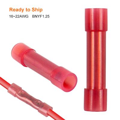 China A.W.G. Butt Splice Nylon Insulated Connectors BNYF1.25 Red Butt Connector 16~22 For Quick Crimp Electrical Terminal BNYF 1.25 BNYF for sale