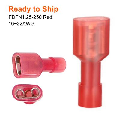 China FDFN1.25-250 Red Nylon Type Fully Insulated Female Terminals FDFN 1.25-250 FDFN1.25-250 A.W.G. Disconnects 16~22 female connector for sale