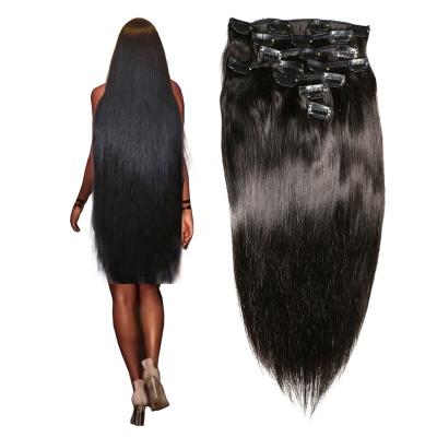 China Silky Straight Hair Extension 100% Strong Wave Clip In Hair Extensions Silky Straight Black Color Two Layer Strong Weft Hair for sale