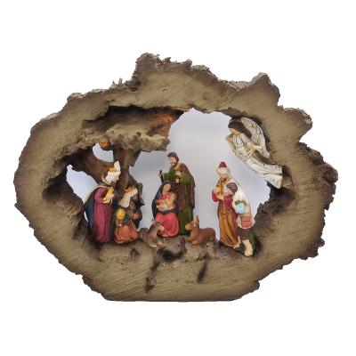 China Religious High Quality Wooden Style Christmas Decoration Polyresin Nativity Set for sale