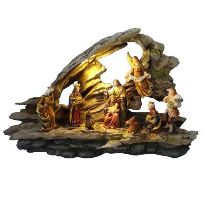 China US Hand Carved Cheap Polyresin Nativity Sets With Led Light for sale