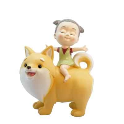 China Grace Polyresin Cute Girl With Tops World Lovely Dog Figurine Bedroom Decoration Party Supplier Baby Shower for sale