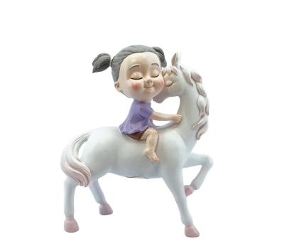 China Grace Cute Girl Sitting On Top Europe White Horse Figurine Baby Bedroom Decoration Kids Birthday Gift Baby Shower for sale