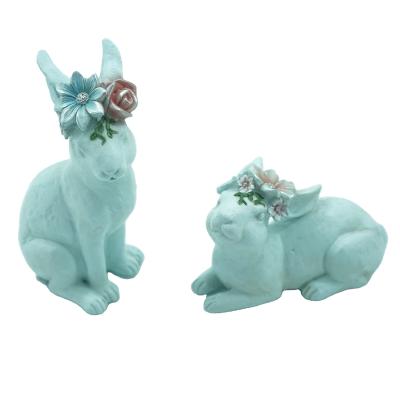 China All the World Top Grace White Flower Rabbit Wedding Theme Resin Rabbit Animal Couple for sale