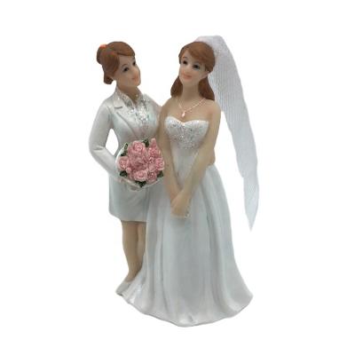 China Resin December Diamonds Wedding Figurine - Brides on That Day Female Couple in Dress and Suit for sale