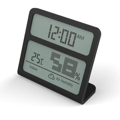 China Good Quality ABS Plastic Indoor Use Electronic Hygrometer Thermometer With Clock for sale