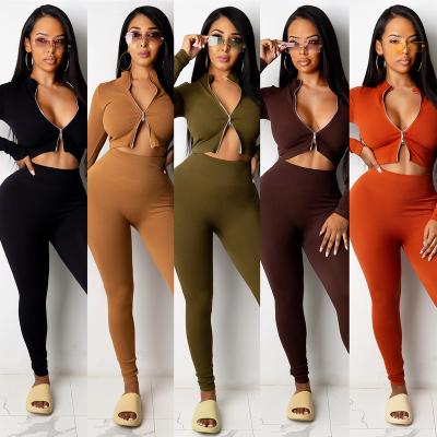 China 2021 hot sale women's high stretch anti-pilling zipper up tops with leggings tracksuit two-piece set blouse outfits casual streetwear for sale