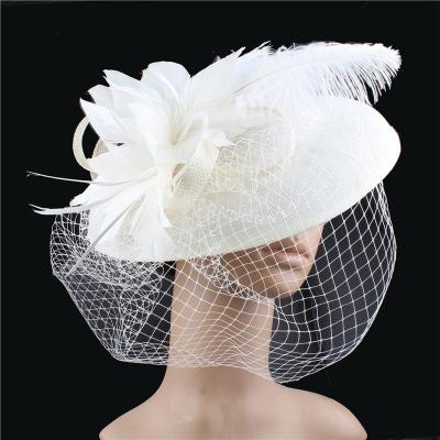 China Bridal Party Headwear Retro Veil Ornaments Net Yarn Feathers Flowers Hat Hairpin Hair Accessories Bridal Tiaras Top for sale