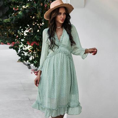 China 2021 New Arrival Custom Label Summer Fashion Breathable Plus Size Ruffled Long Sleeve Bridesmaid Dresses Women Casual Dress for sale