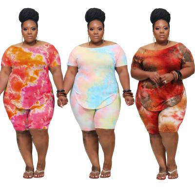 China 2021 two piece casual QUICK DRY floral print tie dyed sexy women plus size jumpsuit and rompers clothing for sale