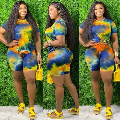 China 2021 New Arrival Product Fashion Sale Tie Dye Hot Casual Clothing Hot QUICK DRY Women Set Two-Piece T-shirt With Shorts for sale