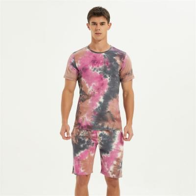 China High Quality Breathable Custom Made Shorts And T-shirt Summer Men Two Piece Tie Dye Short Piece Tye Dye Men Short Wear 2 Piece Set for sale