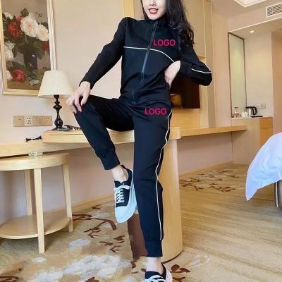 China Anti-pilling Droma High Quality Fabric Designer Clothing Name Brand Ladies Logo Brand Letter Printing Designer Clothes Suit Two Piece Set for sale