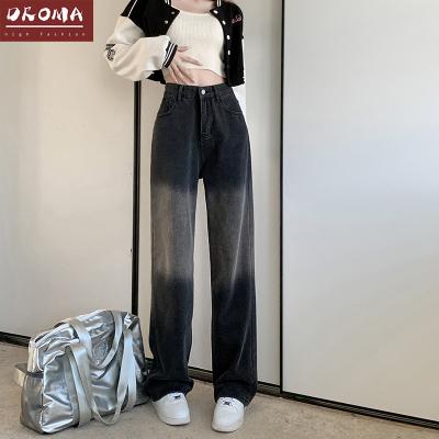 China Breathable Droma fall fashion wash water gradient straight high waist show thin all-match wide leg new design denim jeans pants for women for sale