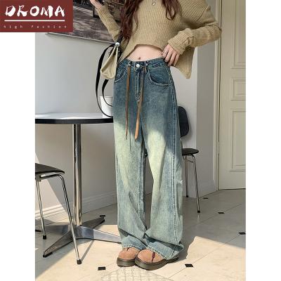 China Breathable Droma Autumn and winter vintage drawstring casual loose straight new fashion ladies jeans pants for sale