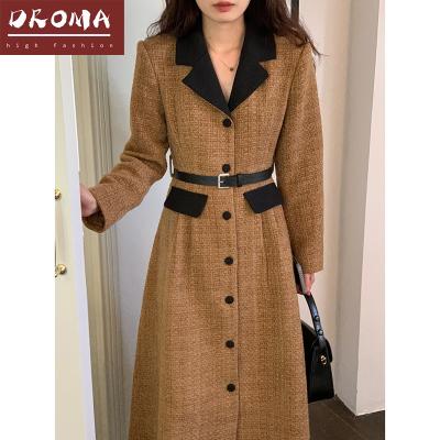 China Anti-wrinkle Droma In stock high quality fashion elegant outwear warm turn down collar women's trench coats for ladies with sashes for sale