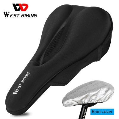 China Motion WEST BIKING Anti-Slip Silicone Gel Bike Saddle Cover Relieve Soft Shockproof Cycling Cushion With Rain Cover Bike Seat for sale